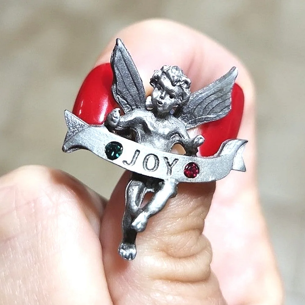 Anthropologie Pewter & Swarovski Crystal Joy Angel Pin